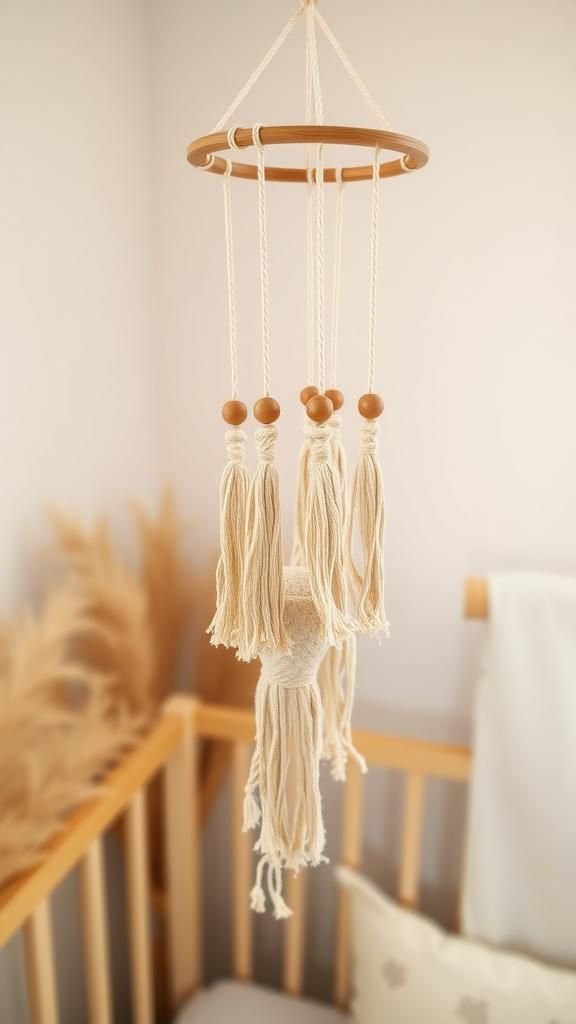 Móvil Boho De Macramé Y Flecos Naturales