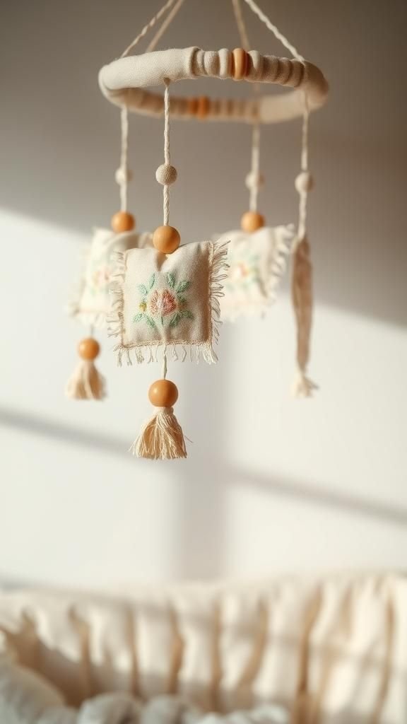 Móvil De Lino Y Algodón Con Bordados Delicados