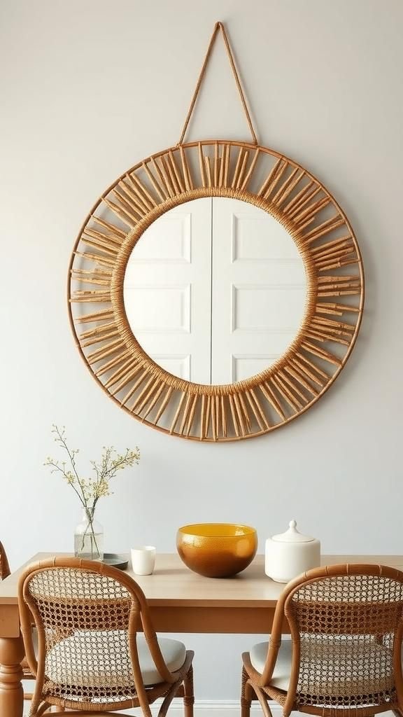 Miroir Double Anneau Raphia Et Rotin