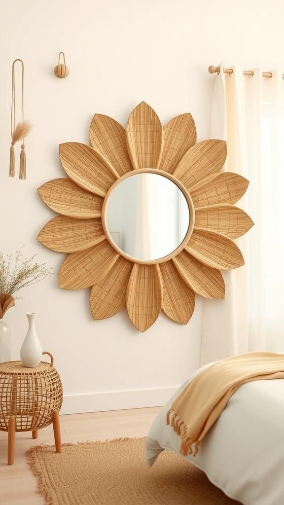 Miroir Fleur De Raphia Ton Blé