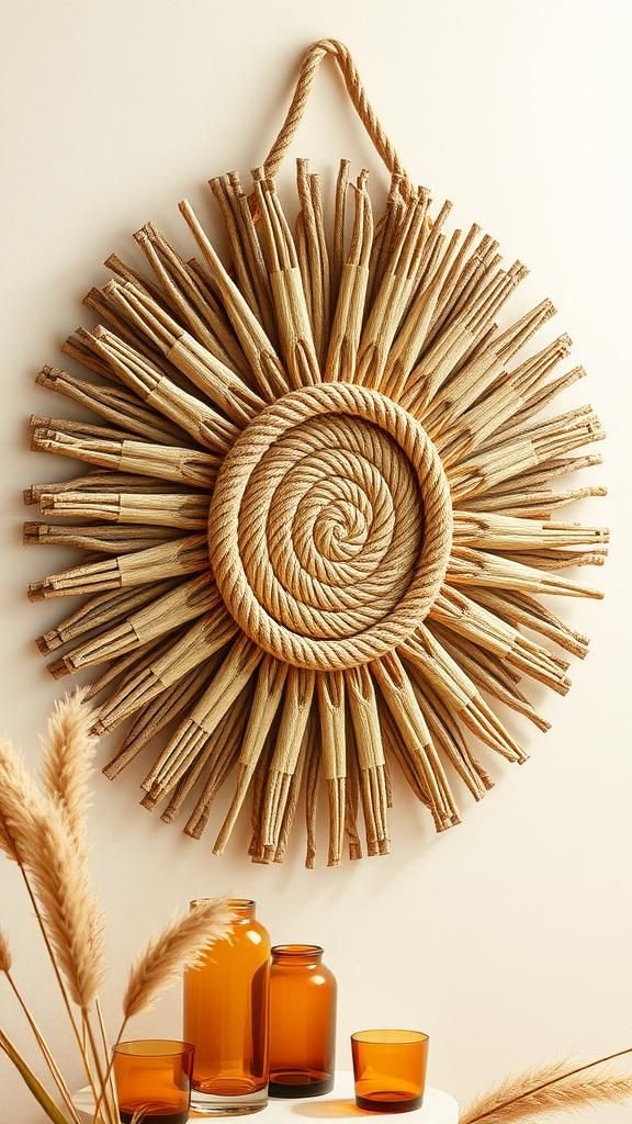 Miroir Soleil Avec Centre Corde De Jute