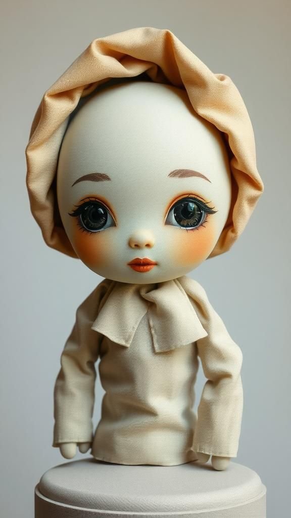 Muñeca Artística De Tela Con Detalles Pintados