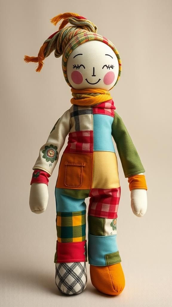 Muñeca De Patchwork Colorida Y Texturas Mixtas
