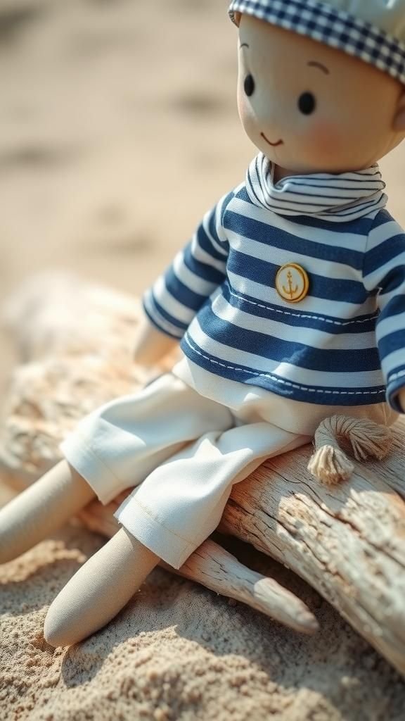 Muñeca Marinera De Tela Con Rayas Náuticas