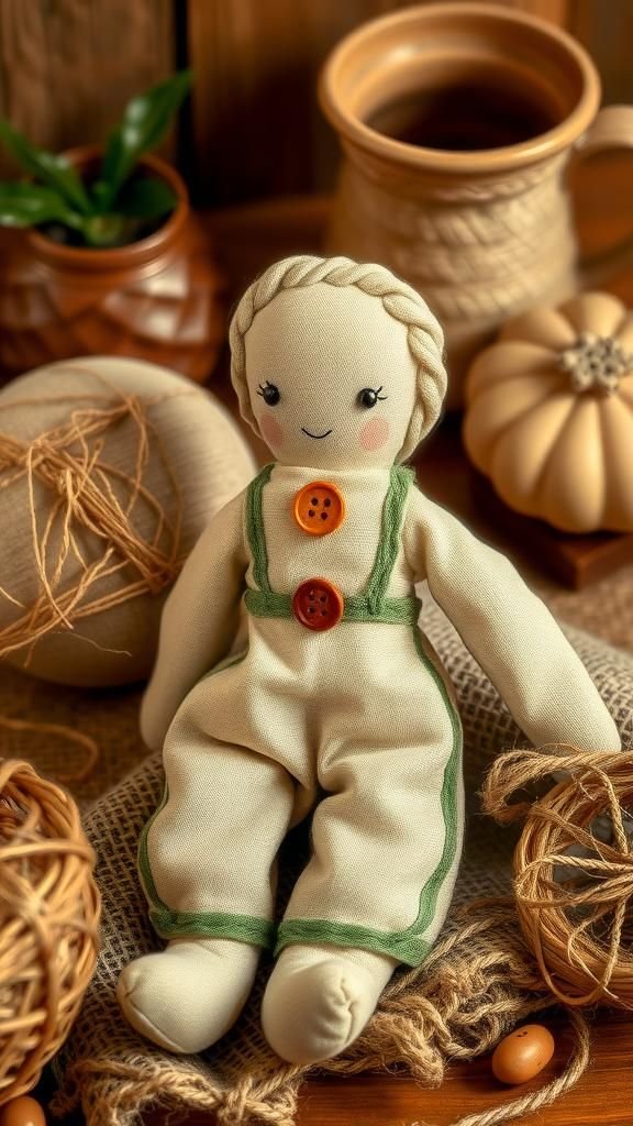 Muñeca Rústica De Lino Con Acabados Naturales