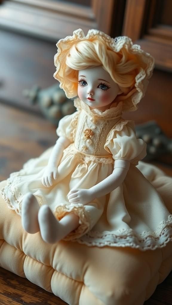 Muñeca Victoriana De Tela Con Encaje Delicado