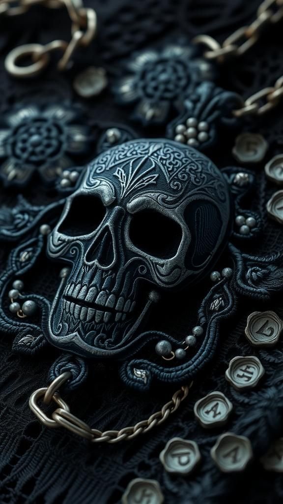 Crâne Gothique Et Dentelle Ton Sur Ton