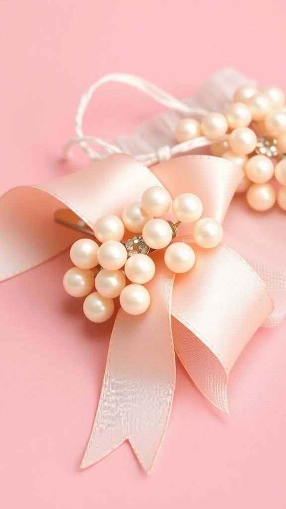 Pince Perlée Enveloppée De Ruban Satiné Doux