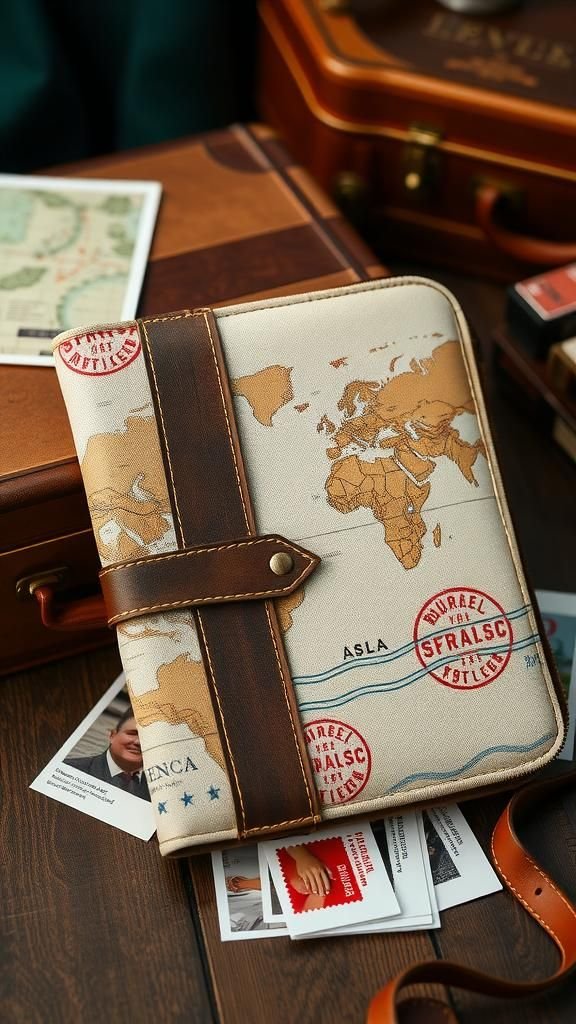 Portadocumentos De Viaje En Lona Estampada Y Vintage