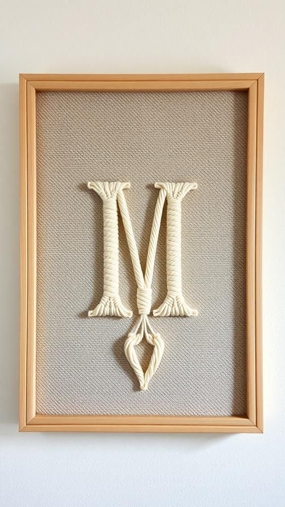 Monogramme Murale En Cordes Écrues Sculptées