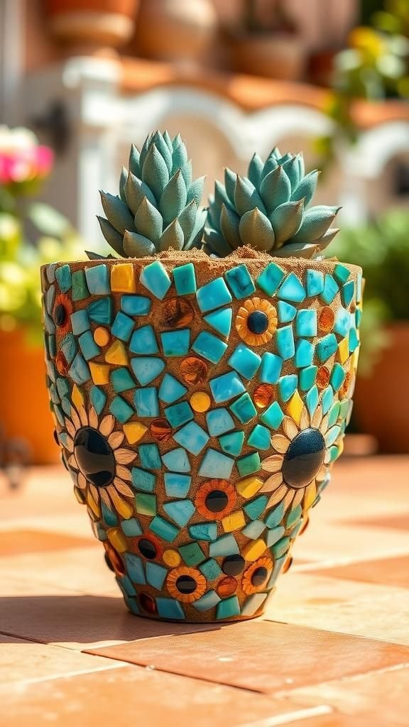 Mosaïque Colorée Pour Pots En Terre Cuite