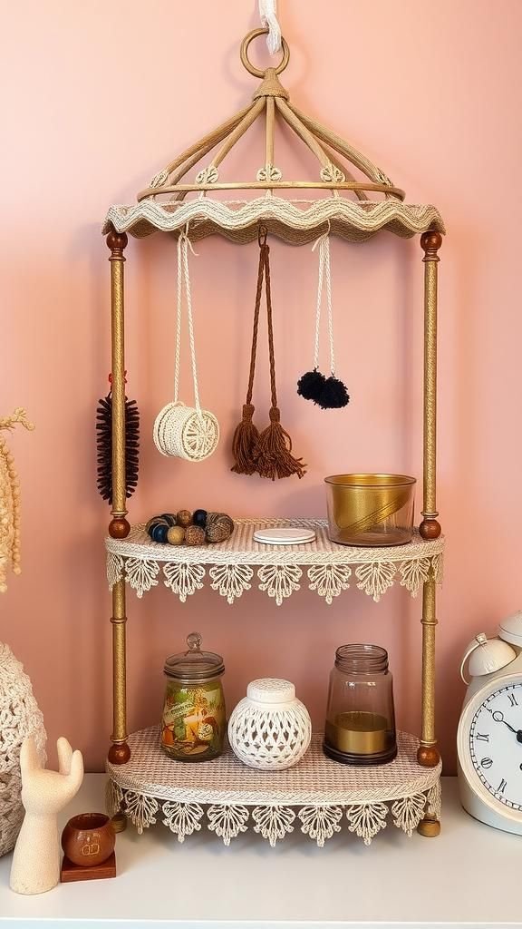 Étagère Miniature Avec Crochets En Argile Pour Bijoux