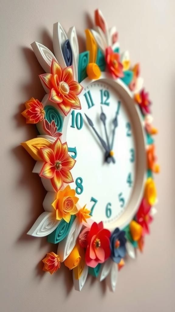 Reloj De Papel Quilling Con Relieves Florales Delicados