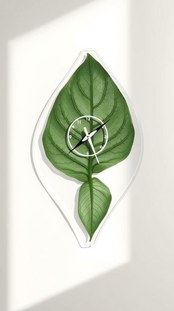 Reloj Hoja Botánica Laminada En Marco Transparente