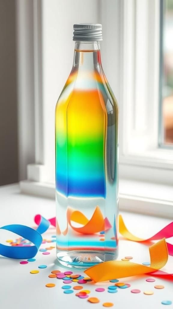 Rainbow Oil-and-Water Layered Sensory Bottle Display
