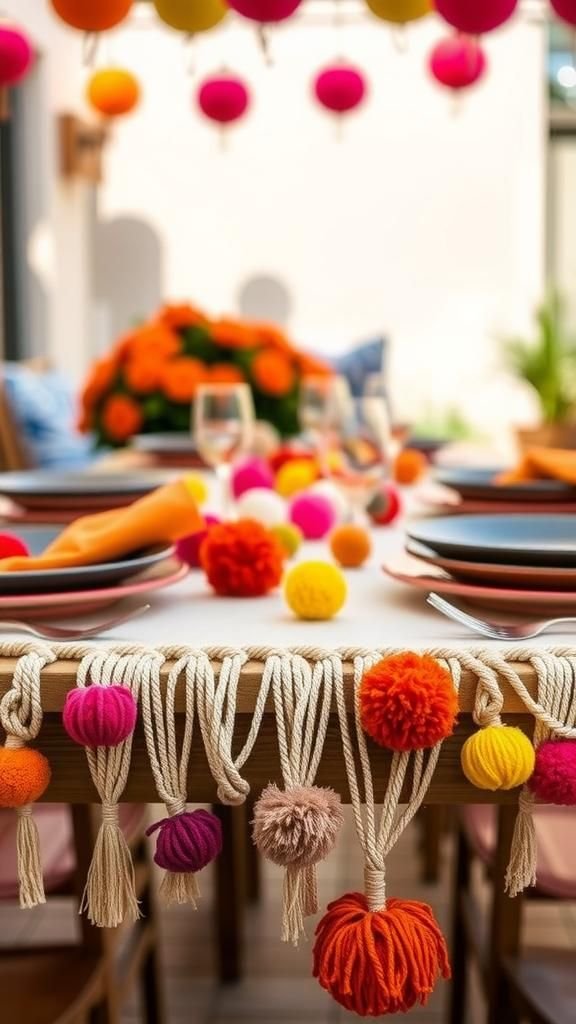Set De Table Macramé Avec Pompons Colorés