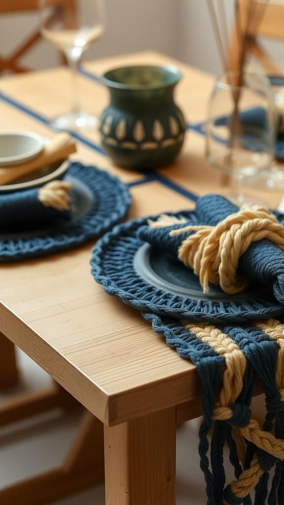 Set De Table Macramé Teint À La Main Nuancé