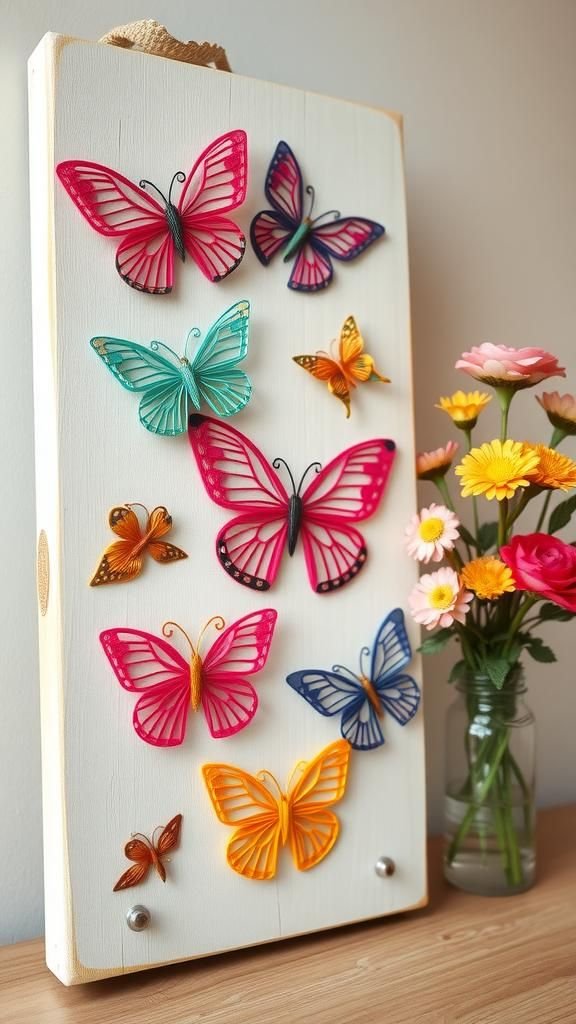 Butterfly Kaleidoscope String Art Over Soft Pastels