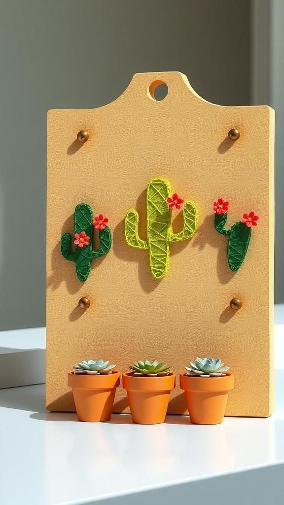 Cactus Trio String Art With Sun-Soaked Desert Tones
