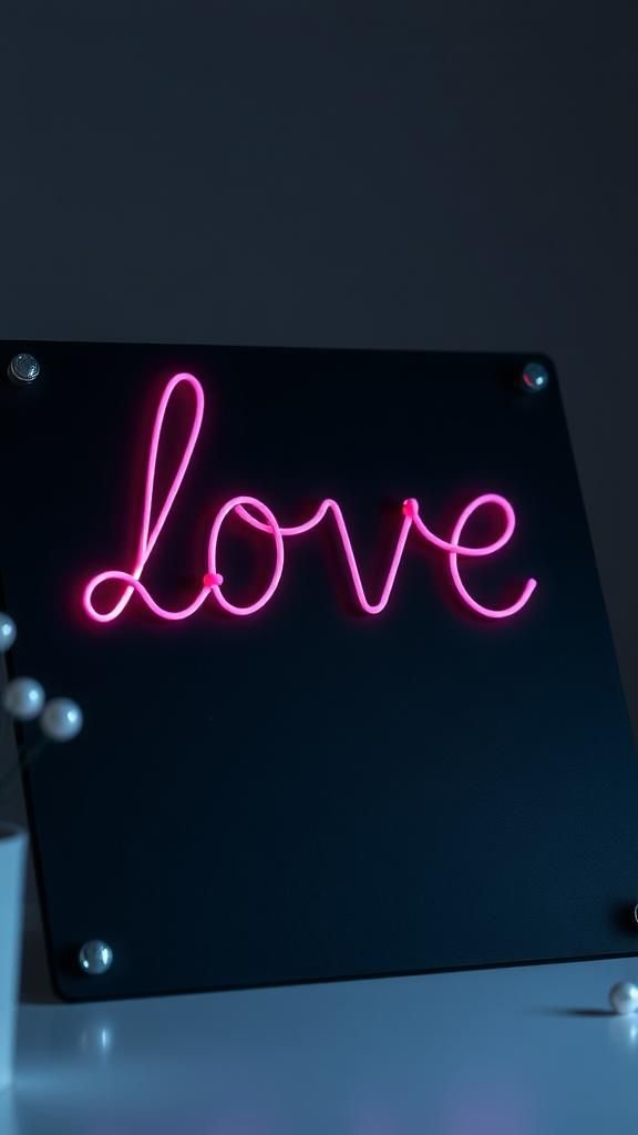 Neon Love Script String Art on Black Board