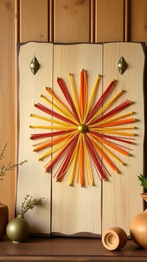 Retro Sunburst String Art With Warm Golden Rays