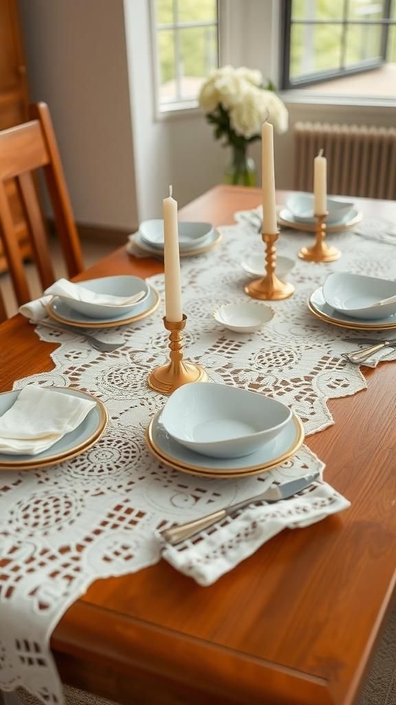 Patchwork Table Runner Of Mixed Vintage Doilies