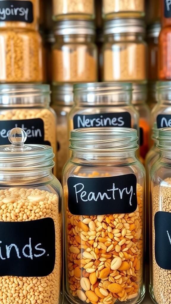 Chalkboard-labeled jars for pantry calm and charm
