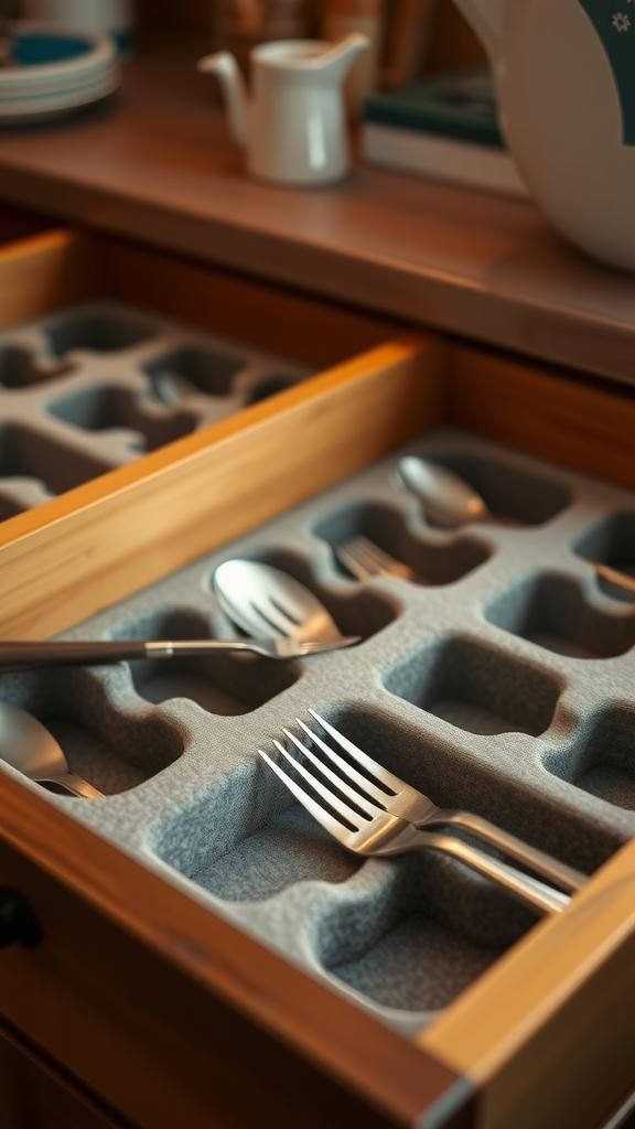 Felt drawer liners that soften and protect silverware