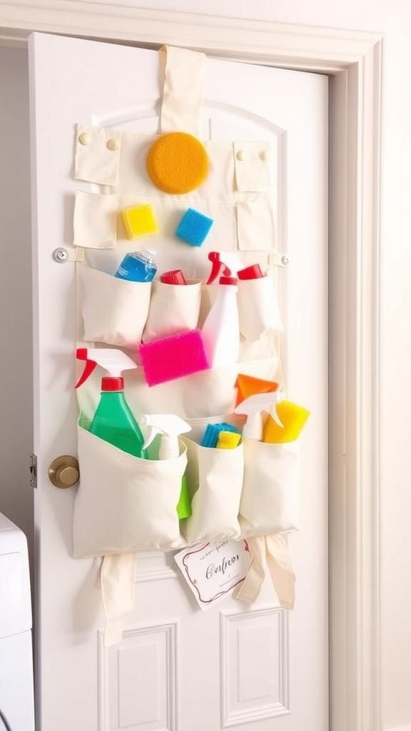 Over-the-door pocket organizer for cleaning supplies