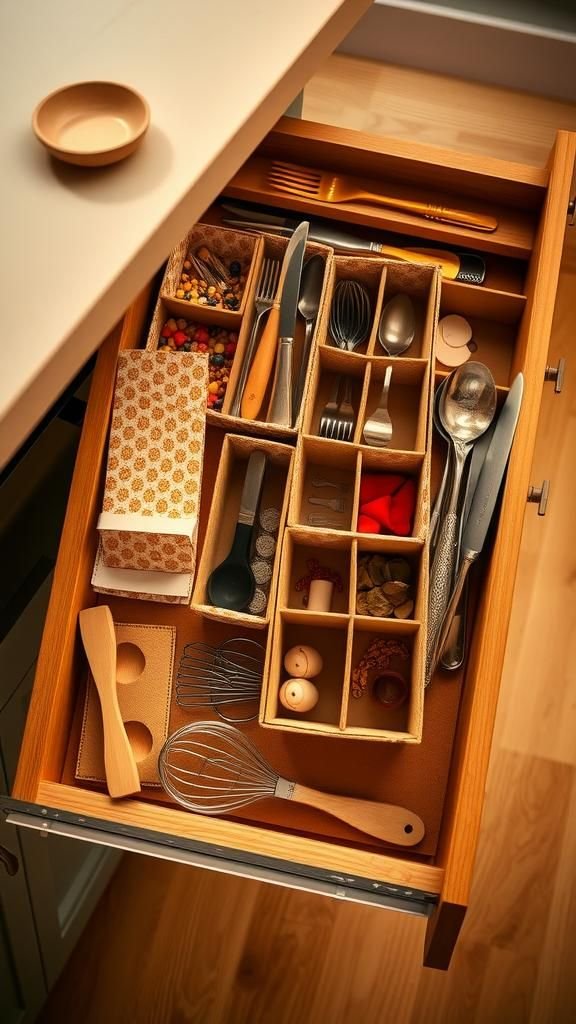 Repurposed cereal box drawer dividers for neat drawers