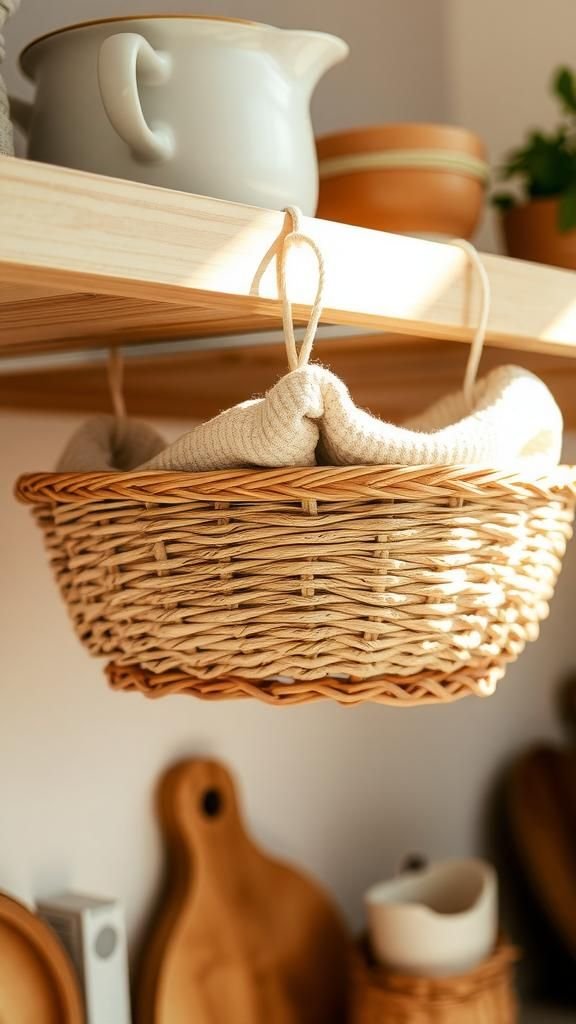 Under-shelf hanging basket for extra storage surprise