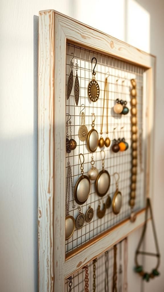 Vintage frame turned jewelry display and organizer