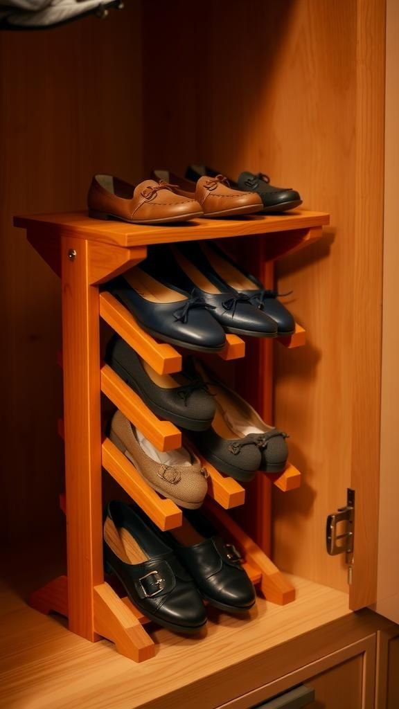 Wine rack repurposed into slanted shoe storage