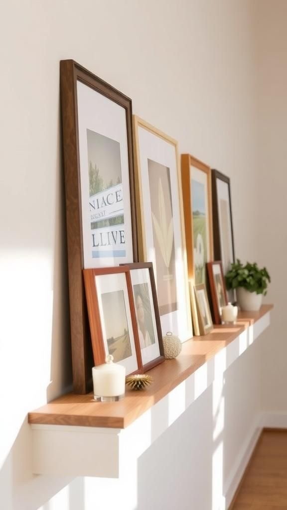 Gallery ledge with alternating prints and objects