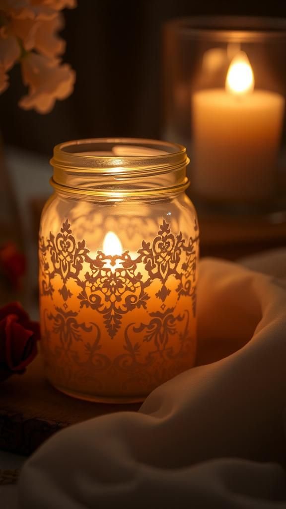 Candle lanterns with lace and soft patterns