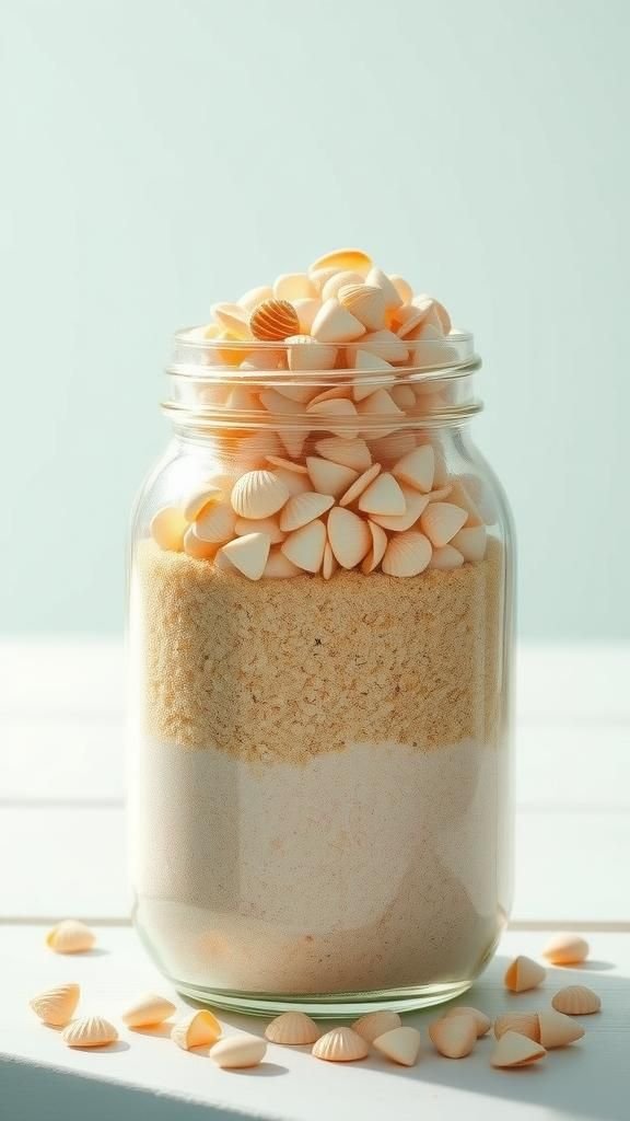 Seaside memory jars filled with sand and shells