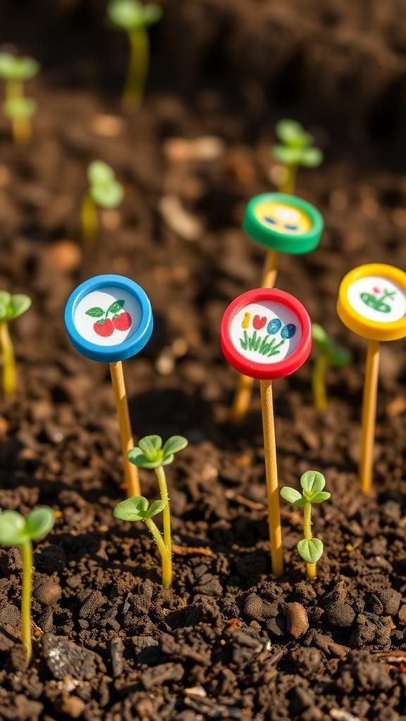 Bottle cap markers with tiny painted icons