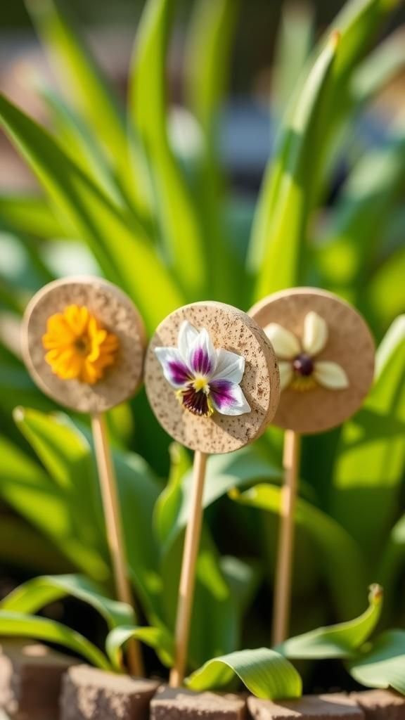 Cork discs with pressed flower decorations