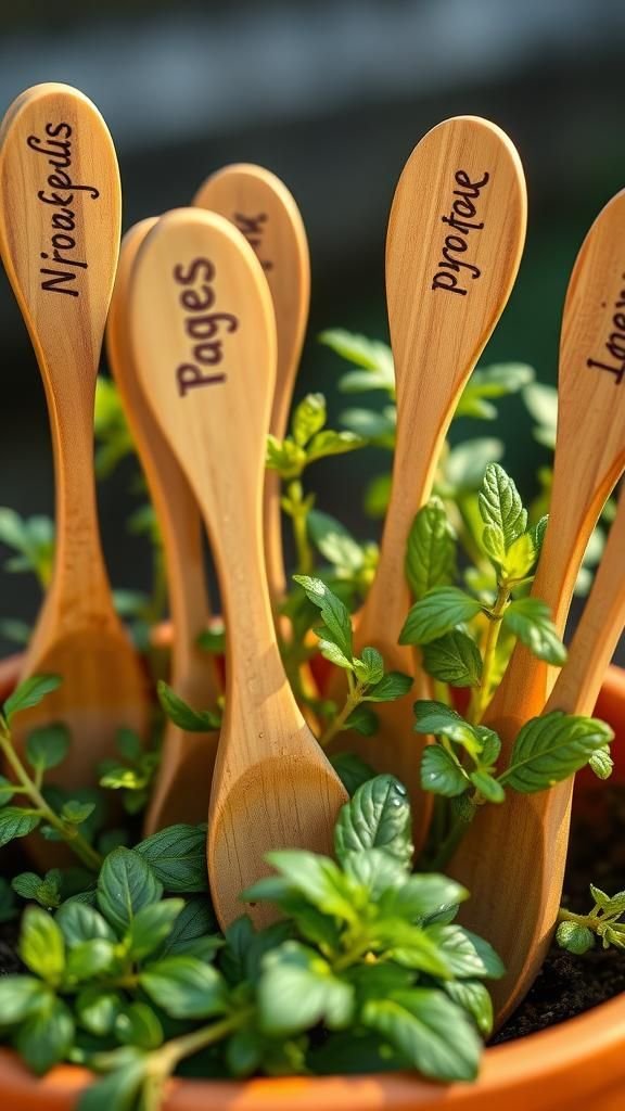 Hand-lettered wooden spoon garden markers with flair