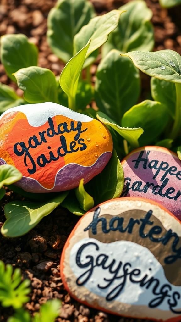 Painted smooth rocks with handwritten names