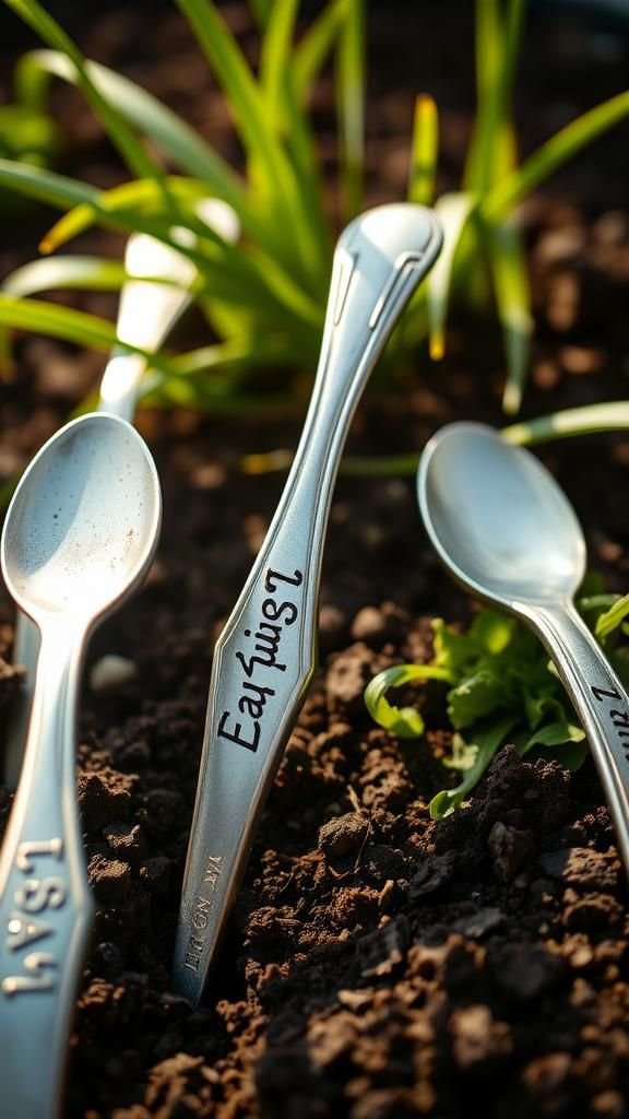 Recycled spoon handles turned elegant plant labels