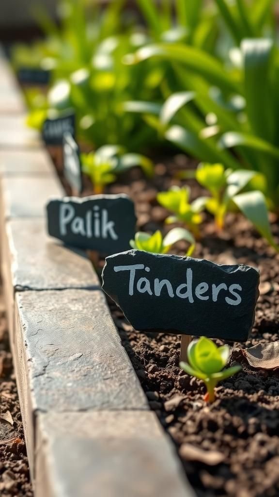 Slate shards with chalked botanical names