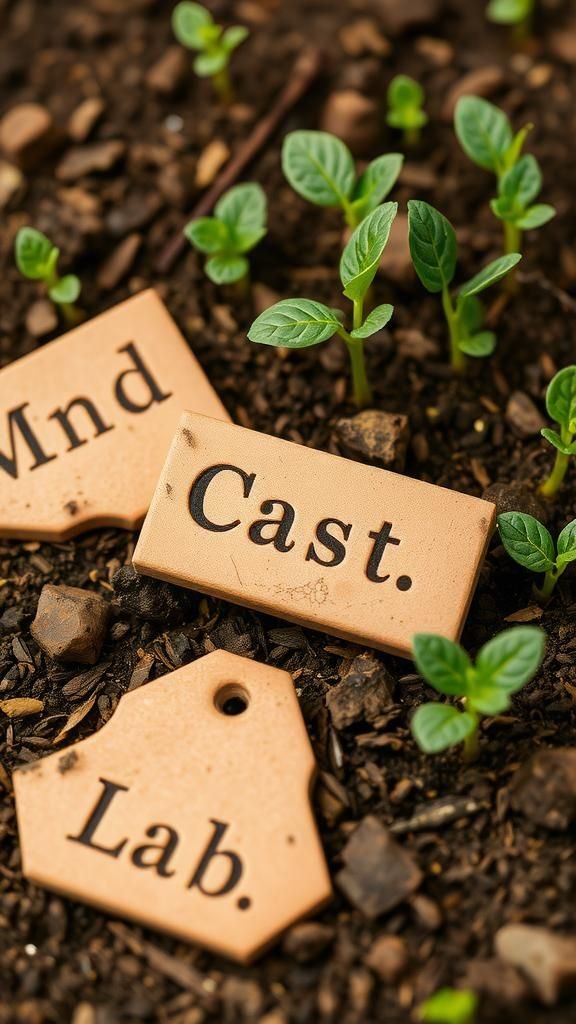 Stamped clay tags that age with garden life