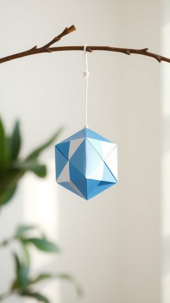 Origami dreidels on a branch mobile — playful movement