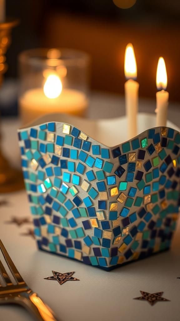 Paper mosaic menorah votive holders, tactile tiles