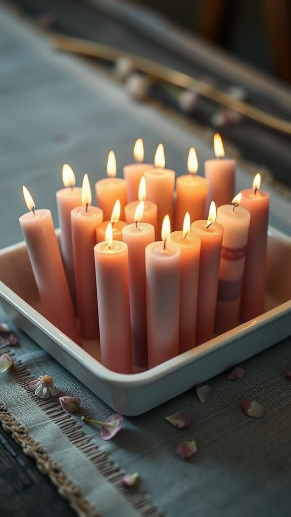 Watercolor-dipped taper candle cluster for mood
