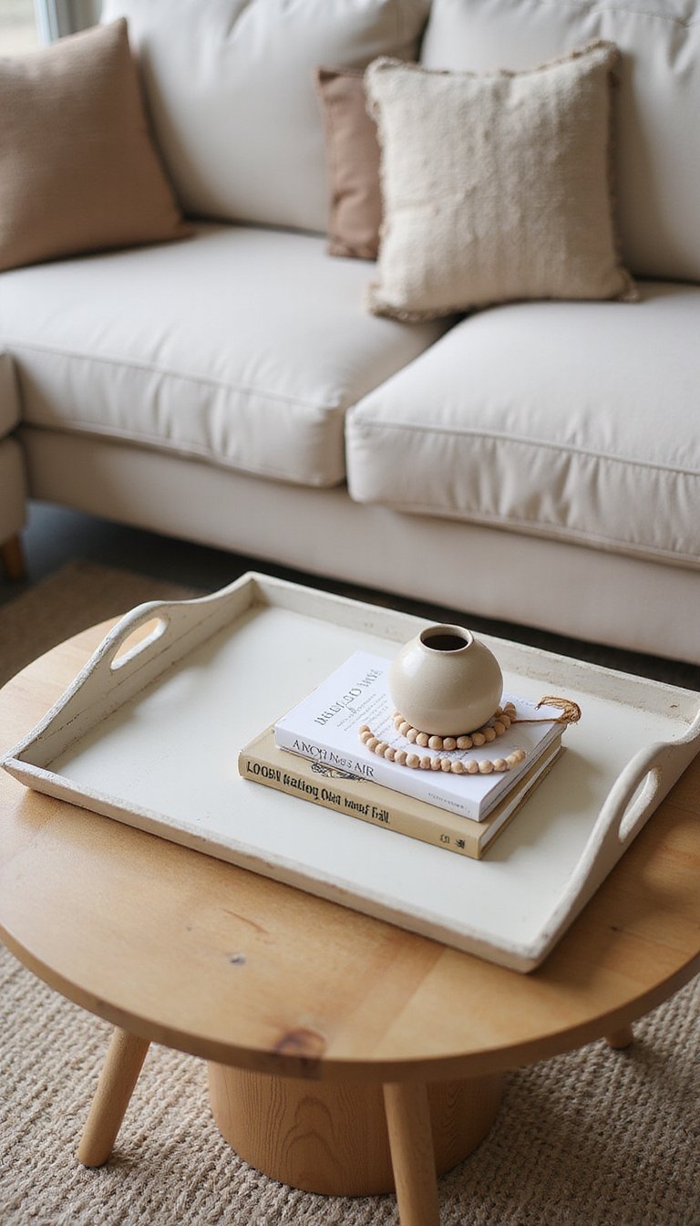 Dollar Store Tray Styled as Coffee Table Focal