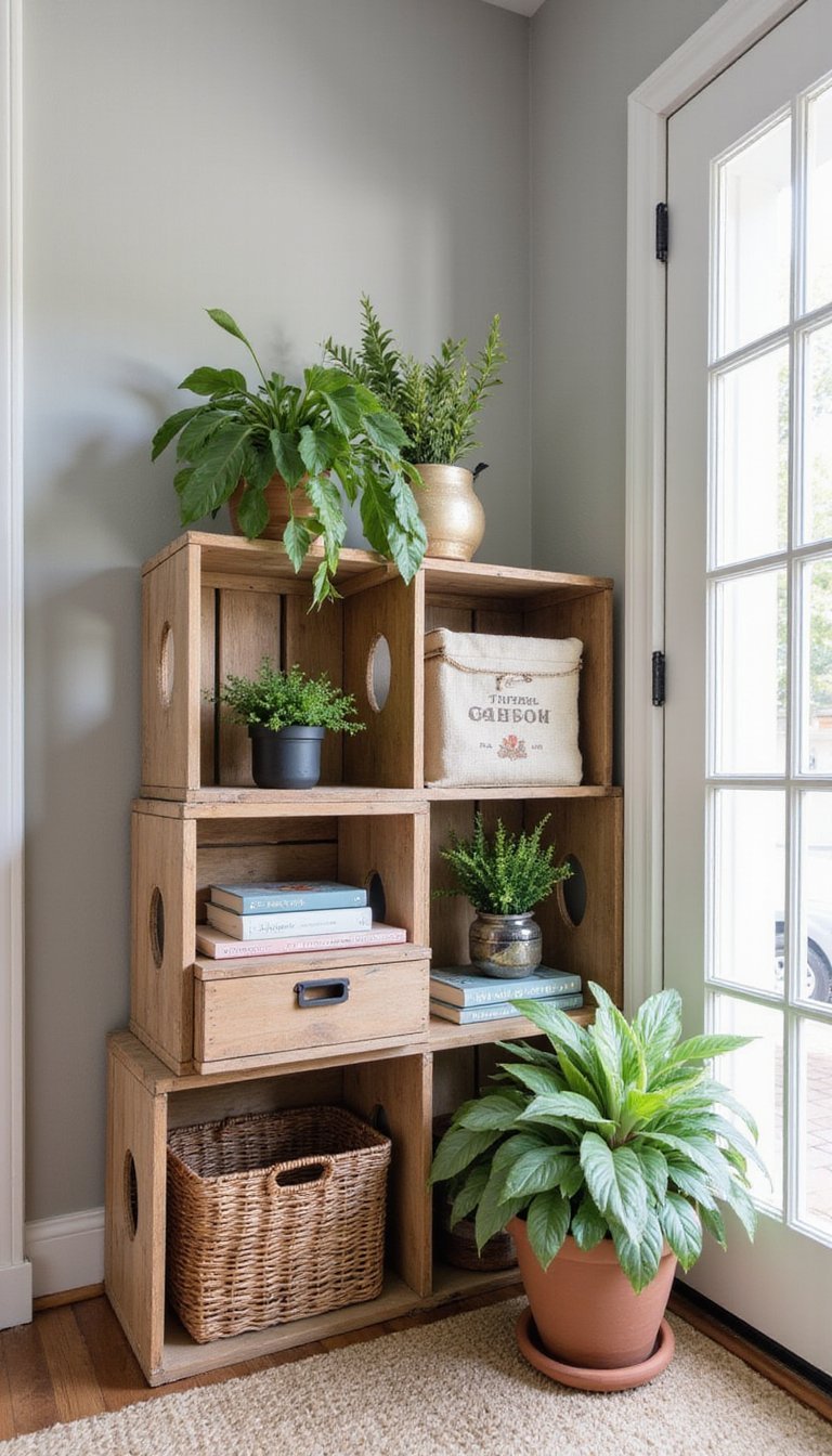 Easy Rustic Crate Shelving for Small Spaces