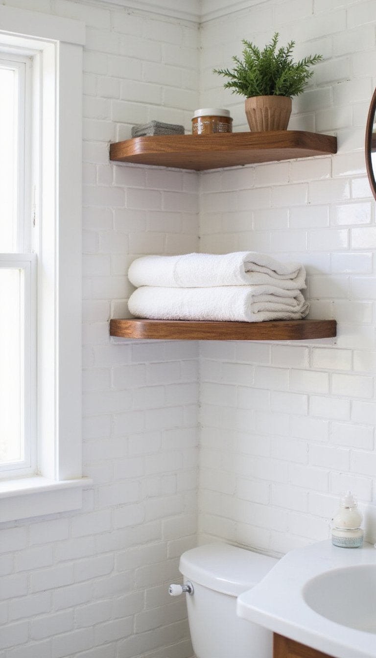 Floating Shelves Backed with Peel-and-Stick Tile