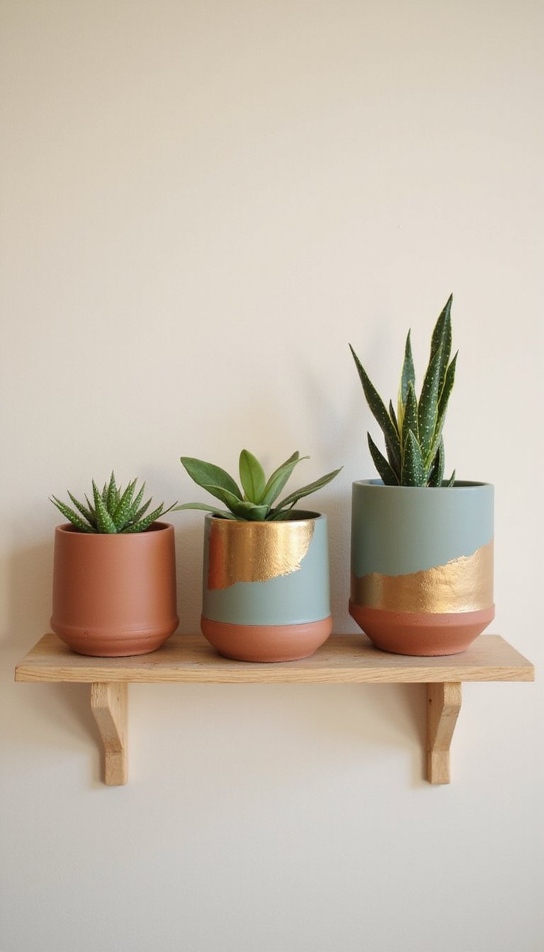 Upcycled Planters: Paint and Gold Leaf Accent